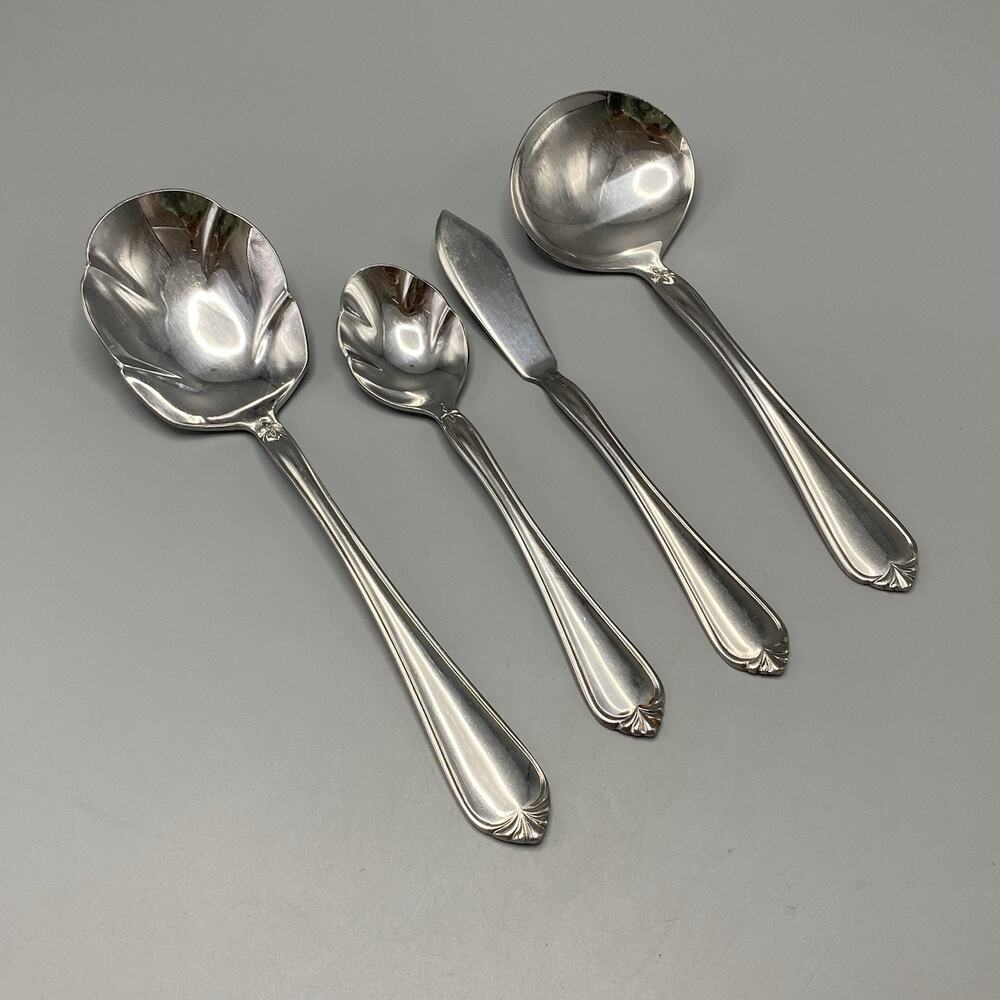 Reed‎ & Barton SOLANGE Stainless Flatware 4pcs Serving Ladle Casserole Sugar